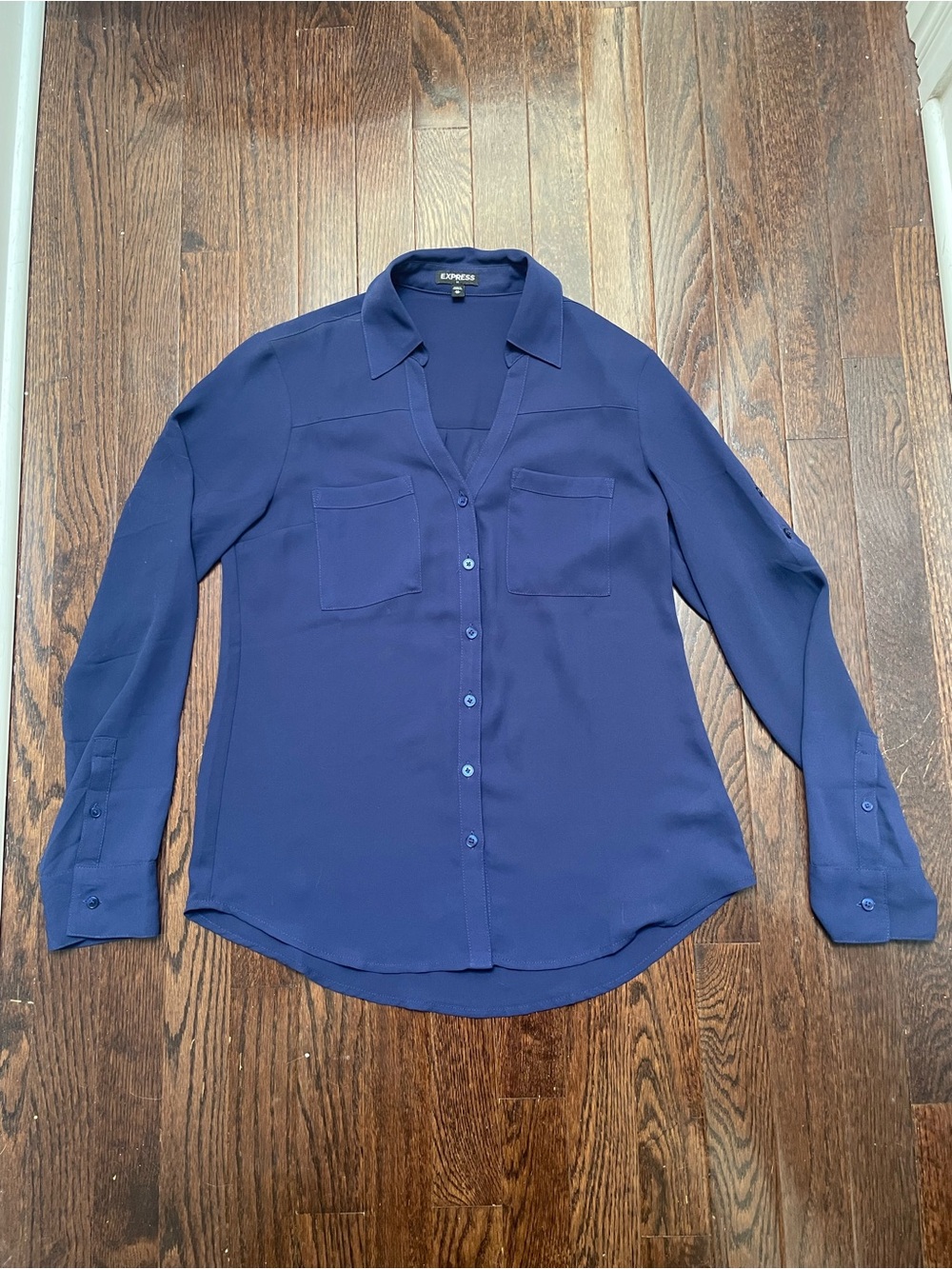 Express Deep Navy Long-Sleeve Button Shirt